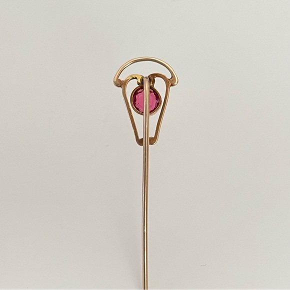 Vintage Victorian 14k Yellow Gold Stick Pin Pink Rhinestone - Picture 7 of 12